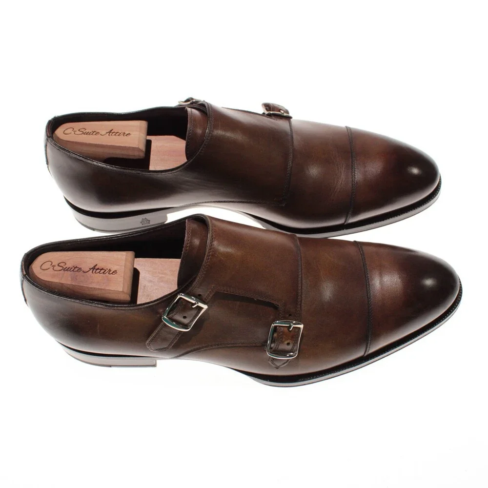Di Bianco NWD Double Monk Strap Dress Shoes Size 9 US in Brown Leather